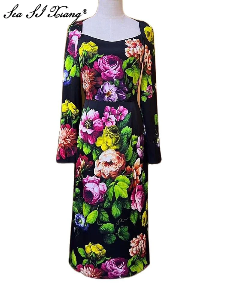 seasixiang fashion designer autumn silk dress