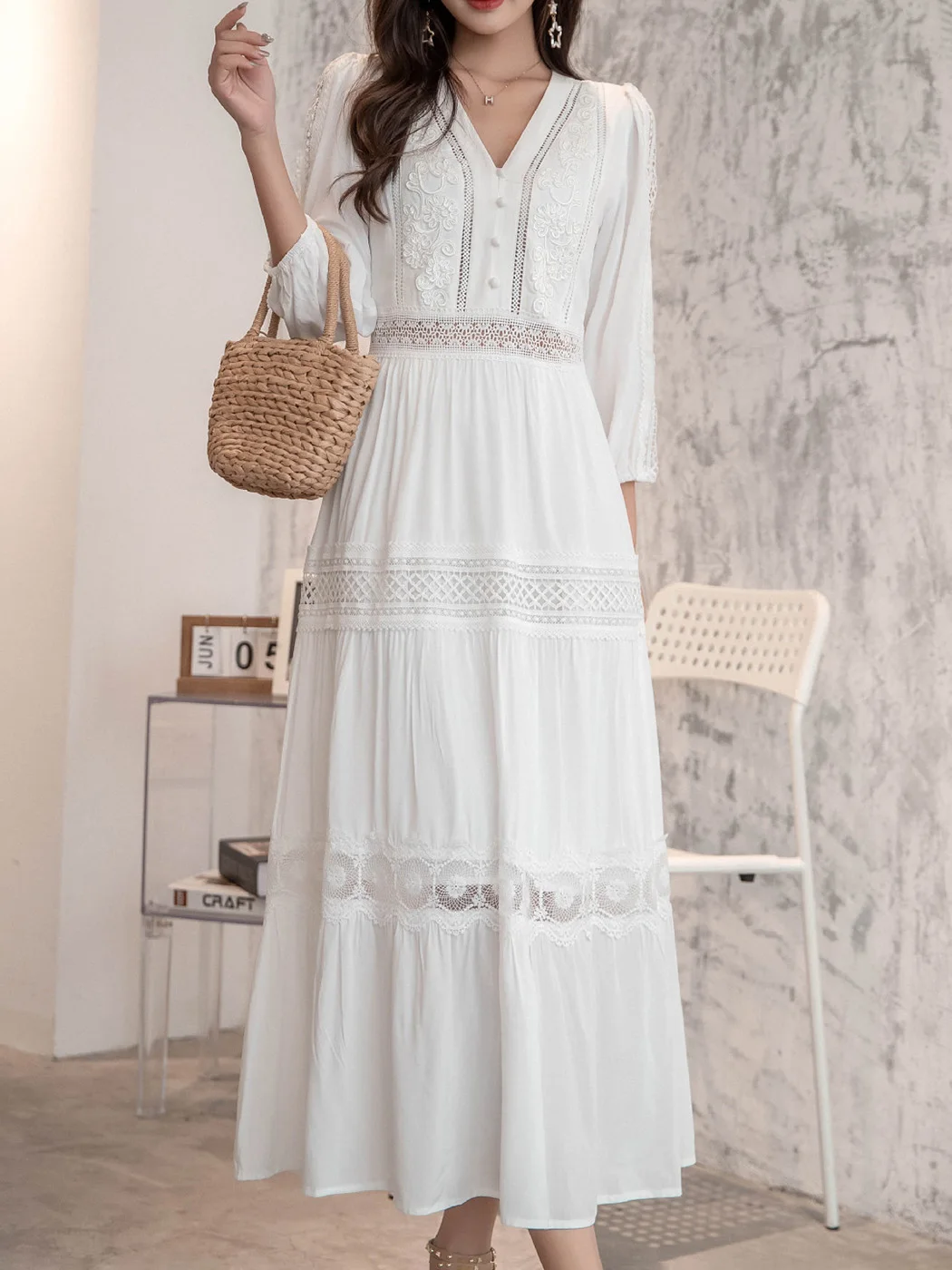 jastie boho elegant white chic dress