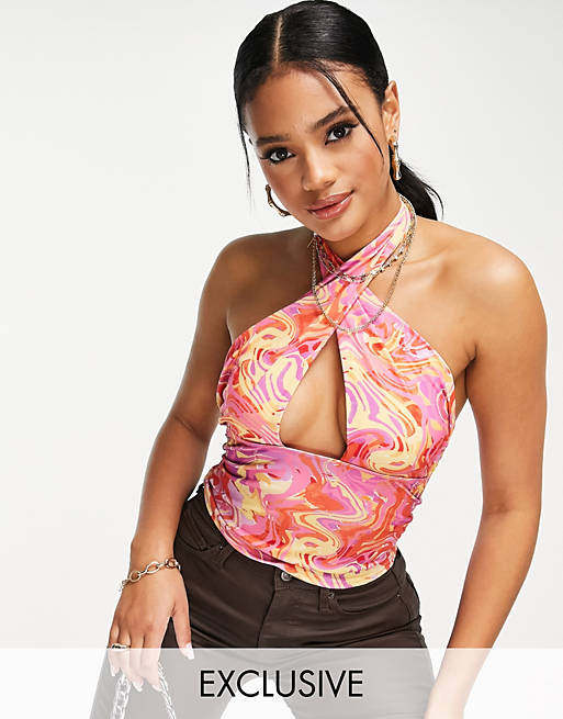 asyou wrap front halter top in